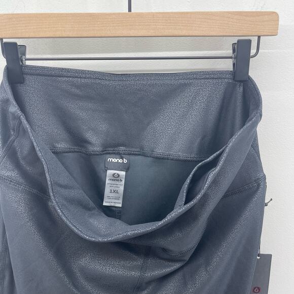 Mono B Black Foil High Waist Leggings Style APH6119-P - Picture 7 of 7